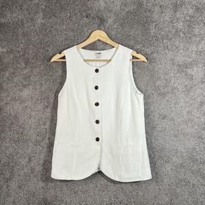 J. Crew Women’s Linen Vest Size 2 White Button Up Sleeveless Cutaway Top